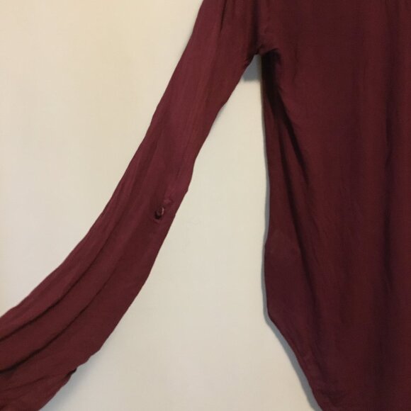 Babaton Dark Cherry Long Sleeve 1/4 Button Down Rayon Drop Hem Top - Picture 8 of 15
